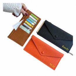 custom Letters Leather Women Lg Wallet Large Capacity Phes Purse Envelope Wallet Genuine Leather Ultra-thin Card Wallet 90iI#