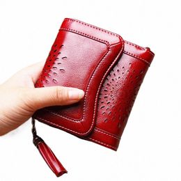 vintage Short Purse Women For Coins and Cards Floral Wallet Women Mini Wallets Small Genuine Leather Coin Purses p7jY#