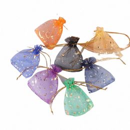 100pcs/lot Star Mo Organza Jewellery Bags Tulle Sheer Sachets Drawstring Gift Bag Wedding Party Favour Pouches Jewellery Organiser N2vB#