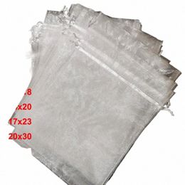 100pcs/lot 5x7 17x23 35x50cm Big White Organza Bags Drawstring Pouches For Jewellery Beads Wedding Party Gift Packaging Bag Logo 16dt#