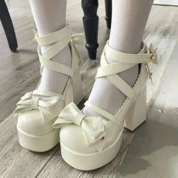 Sweet Vintage Mary Janes Shoes Women Star Buckle Lolita Kawaii Platform Shoes Female Bow-knot Cute Designer Shoes 2023 Summer