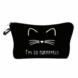 fudeam Cat Letter Print Pattern Portable Women Travel Storage Bag Toiletries Organise Cosmetic Bag Waterproof Female MakeUp Bag n0sd#