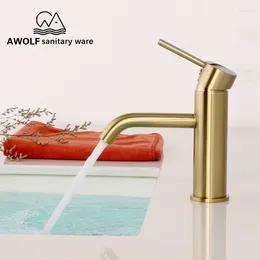 Bathroom Sink Faucets Basin Faucet Brushed Gold Solid Brass Wash Mixer Water Tap Modren Cold Switch Single Hole ML8025