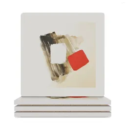 Table Mats Bauhaus Themed Painting- Ceramic Coasters (Square) Mug Set White Cup Holder Coffee Stand