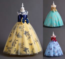 Lovely Blue Green Yellow Jewel Girl's Birthday/Party Dresses Girl's Pageant Dresses Flower Girl Dresses Girls Everyday Skirts Kids' Wear SZ 2-10 D331090