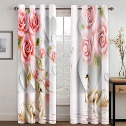 New pink flower curtains reilef curtain 3D European beautiful flower printing bathroom curtain