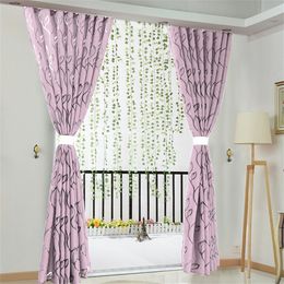 1 PCS Window Curtain Vines Leaves Tulle Living Room Bedroom Door Window Curtain Drape Panel Sheer Voile Valances 100x130cm