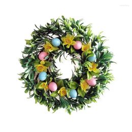 Decorative Flowers Rattan Egg Wreath Pendant Door Hanging Happy Easter Flower Garland Decoration 2024