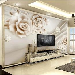 Wallpapers Wellyu Papel De Parede 3D Custom Wallpaper Embossed Jade Carving Rose TV Background Wall Papers Home Decor