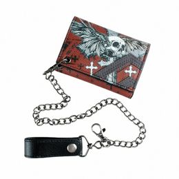 high Quality Skull Cross Chain Men's Wallet purse i1XX#