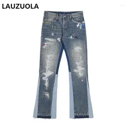 Men's Pants High Quality Luxury Ripped Embroidered Print Splashed Ink Wide Leg Jeans