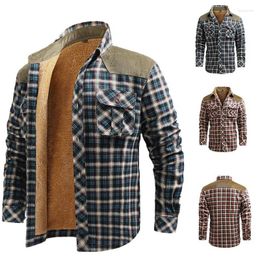 Men's Casual Shirts European Size Jacket With Added Velvet And Thick Insulation Shirt Long Sleeved Work Clothes Chequered