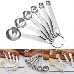 Dinnerware Sets Stainless Steel & Measuring Spoons Set With Metal Ring Hanger For Baking And Cooking Comfortable Durable Household I