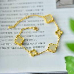 Vans Hotan Jade inlaid four leaf grass bracelet natural blue white jade lucky grass Jewellery gift for women