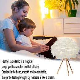 LED Feather Table Lamp 3 Colours Tripod Desk Lamp USB Bedside Night Light Metal Table Lights For Living Room Study Dining Room