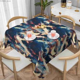 Table Cloth Abstract Moon And Feathers Tablecloth Branches And Leaves Table Cloth Polyester Waterproof Tablecloth for Kitchen Dining Room Y240401