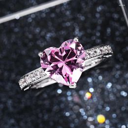 Wedding Rings Fashion For Women Sweet Heart Shaped Zircon Stone Setting Finger Accessories Cute Gift Girlfriend