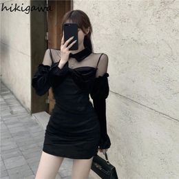 Casual Dresses Korean Bodycon Dress Women Clothing Patchwork Gauze Temperament Robe Femme 2024 Vestidos De Mujer Vintage Velvet 7m904