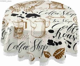 Table Cloth Butterfly Coffe Cup Beans Round Tablecloth 60 Inch Table Cover for Buffet Party Dinner Picnic Kitchen Tabletop Decorative Y240401