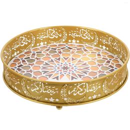 Decorative Figurines Wrought Iron Storage Tray Dessert Ramadan Jewellery Decorate Dried Fruit Container Food Eid Mubarak Table Plate