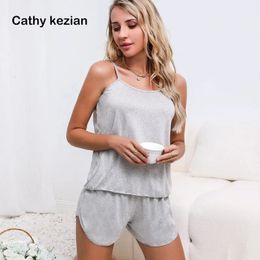 Women Pajamas Sleepwear Pajama Set Nightgowns Camisole Shorts Nightclothes Pink Gray XL XXL Summer Smooth Soft Casual 240326