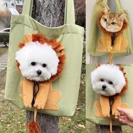 Cat Carriers 2024 Pet Bag Outdoor And Dog Shoulder Shape Handbag Little Lion Exposed Canvas