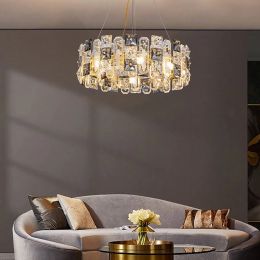 Smokey Grey Squre Crystal Long Oval Chandeliers 2024 Hanging Lights for Ceiling LED Home Decor Lustre Luxury Golden Dining Room