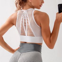 Yoga Outfit Hollow Back Seamless Sports Bra Women Gym Tank Top Push Up Fitness Crop Breathable Sexy Mesh Tops Shockproof Workout Vest