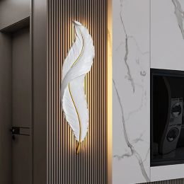 Modern LED Feather Wall Lamp For Living Room Backgroun Hotel Bedroom Bedside Aisle Wall Sconces Decor Lighting Fixture Lustre