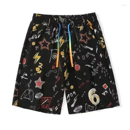 Men's Shorts Summer American Graffiti Fashion Black Short Pants Harajuku High Street Clothing Casual Streetwear