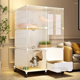 Cat Carriers Cage Indoor House Luxury For Cats Litter Box Integrated Villa Toilet Large Free Space Transparent Cages