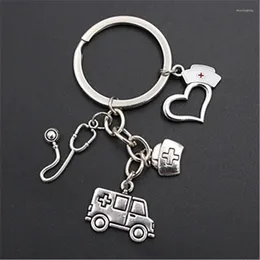 Keychains 1pc Silver Color Emergency Ambulance & Box Stethoscope Cap Charm Keychain DIY Handmade Metal Key Chain