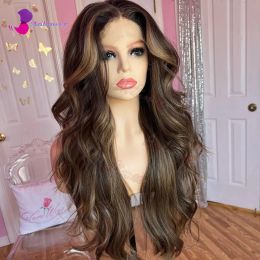 Brown Light Honey Blonde Highlight Wig Silk Base 5X5 Closure Wigs Human Hair Frontal Transparent Lace Wig Long Brown Wig
