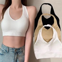 Camisoles & Tanks Women Backless Vest Sexy Bra Halter Wire Free Sport Suspender Solid Lingerie Female Tops Beautiful Back Sports