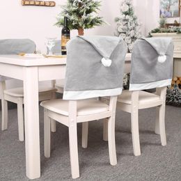 Chair Covers 4/6pcs Grey Christmas Cover Santa Hat Seat Slipcovers Home Dinning Room Xmas Decor 2024 Year Party Supplies