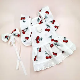 Dog Apparel Sleeves Pet Outfit Stylish Cherry Print Dress With Headgear For Cats Dogs Summer Breathable Vest Skirt Small
