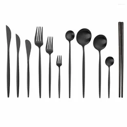 Flatware Sets 1Pc Black Stainless Steel Cutlery Set Knife Fork Spoon Teaspoon Dinner Kitchen Travel Dinnerware Drop