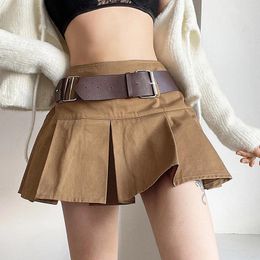 Skirts Women Y2K Denim Skirt With Belt Summer Harajuku Ruffled High Waist Pleated Streetwear Korean Solid A Line Mini