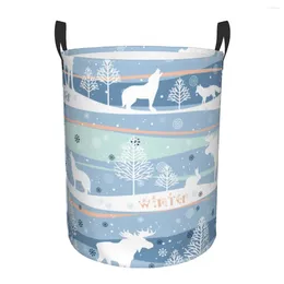 Laundry Bags Folding Basket Winter Forest Round Storage Bin Large Hamper Collapsible Clothes Toy Bucket Organizer