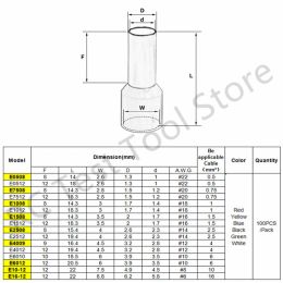 100pcs/Pack E7508 Insulated Ferrules Terminal Block Cord End Wire 20AWG Connector Electrical Crimp Terminator 0.75mm²