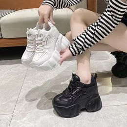 Casual Shoes Women Walking Sneakers Autumn Lace-up High Platform Chunky Breathable Leather 11CM Winter Wedge Heels