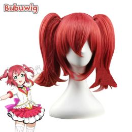 Bubuwig Synthetic Hair Lovelive! Ruby Kurosawa Red Ponytail Wig 35cm Medium Long Straight Cosplay Party Wigs Heat Resistant