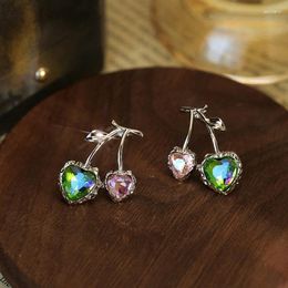 Stud Earrings Cherry For Women 2024 Fashion Heart Crystal Zircon Temperament Christmas Birthday Jewellery Gift