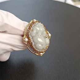 Cluster Rings Natural Jade Pixiu Women's Ring Personalized Fashion Elegant Trend Versatile Luxury Simple Ladies Exquisite Rhinestone Jewelry