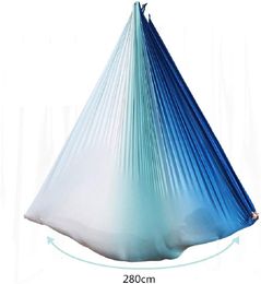 Gradient Colour Yoga Flying Hammock Swing Aerial-Yoga Hammock Silk Fabric Extend Yoga Belt & Carabiner & Daisy Chain (5m x 2.8m)