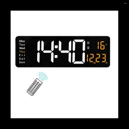 Wall Clocks 16Inch LED Digital Clock- Alarm Clock/Temp/Date/Week/Timer Remote Adjustable For Home/Gym/Office-Orange Lights