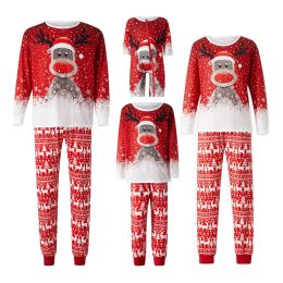 Matching Family Christmas Pyjamas Outfit Long Sleeve Deer Snowflake Print Pullover Pants Set for Adult Kids