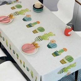 Table Cloth Ethnic Geometric Morandi Leaf Cactus Tablecloth Waterproof Tablecloth Kitchen Decor Coffee Kitchen Party Rectangle Tablecloth Y240401