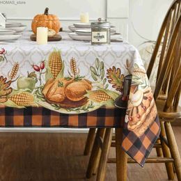 Table Cloth Autumn Fall Harvest Turkey Thanksgiving Rectangle Tablecloth Buffalo Plaid Reusable Waterproof Table Cloth Kitchen Table Decor Y240401