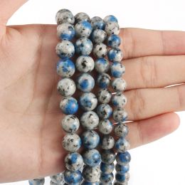 White Blue K2 Jaspers Natural Round Loose Stone Beads for Jewellery Making DIY Mineral Beaded Accessories15'' 6/8/10mm